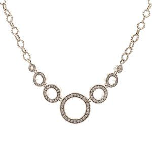 Lagos Sterling Silver Caviar Spark Diamond Graduated 7 Circle Link Necklace NWOT